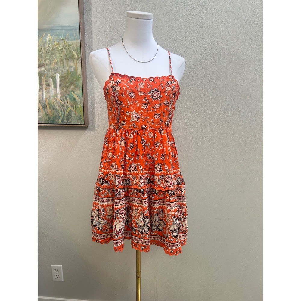 Urban Outfitters Orange Floral Babydoll Mini Dress Boho Cottagecore XS